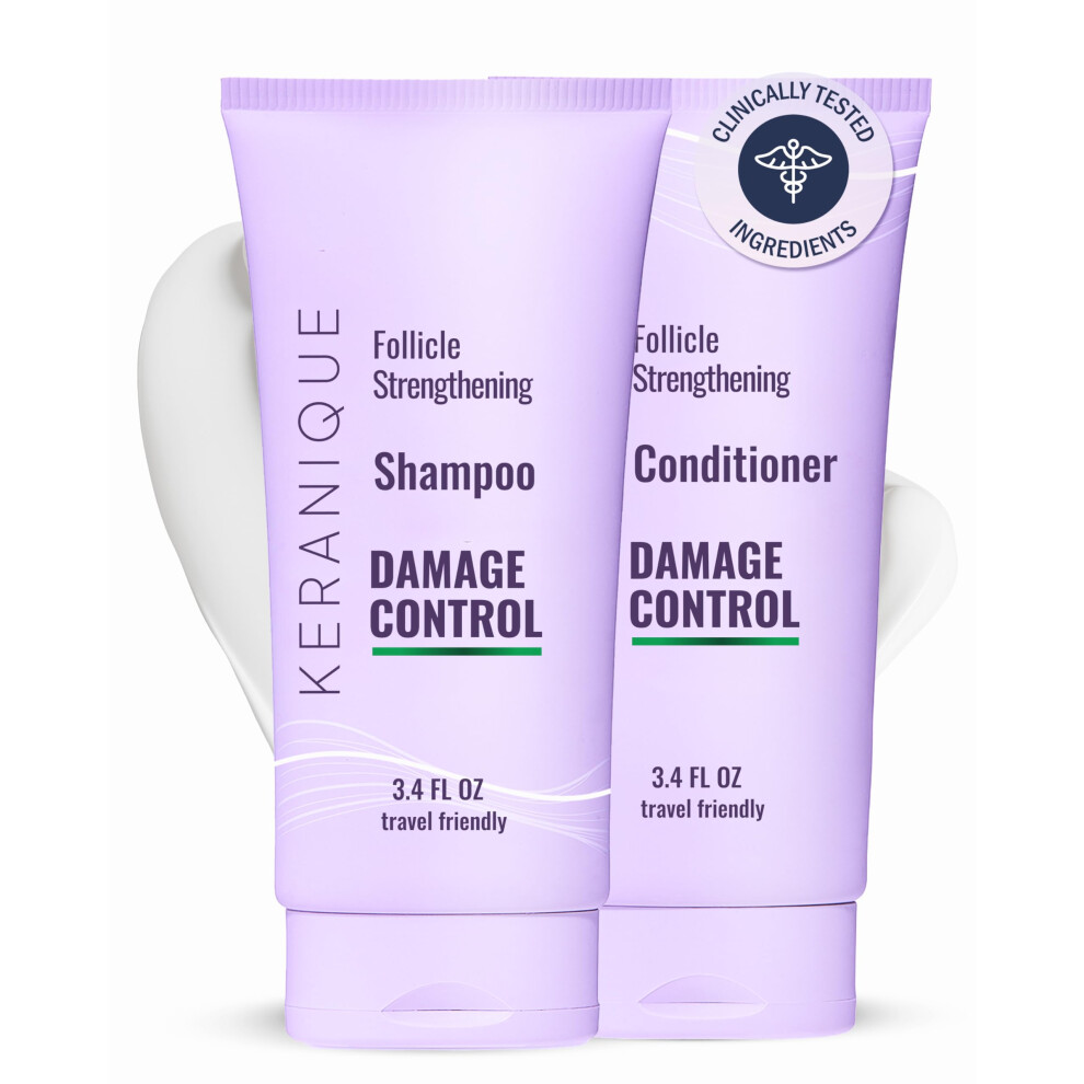 Keranique Shampoo and Conditioner for Damaged Hair - Anti-Breakage  Damage Control Set for Thinning Hair - Intense Repair  Deep Conditioning  Anti-Hai