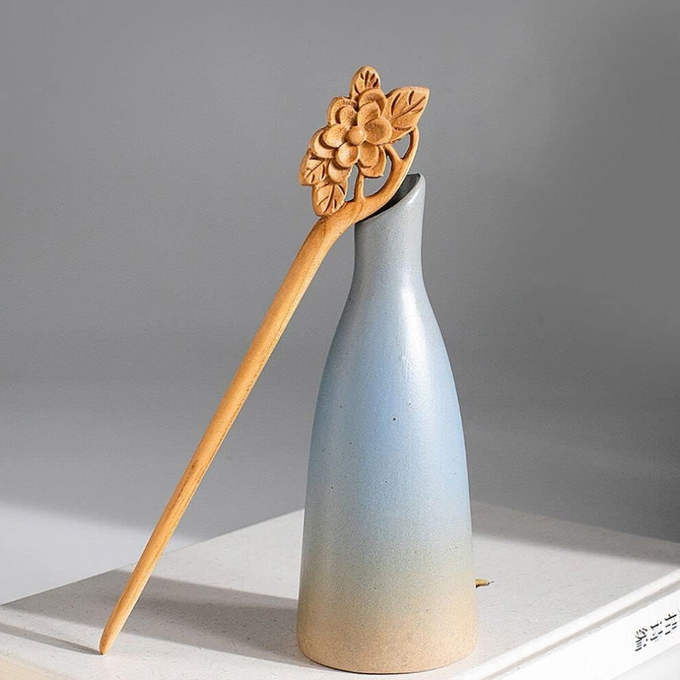 Sluswallow Unisex 1Pc Handmade Ancient Chinese Japanese Wood Hair Sticks Chopsticks Wooden Vintage Retro Carved Long Fork Pen Shawl Pins Sticks Hairpins Clips Barrettes