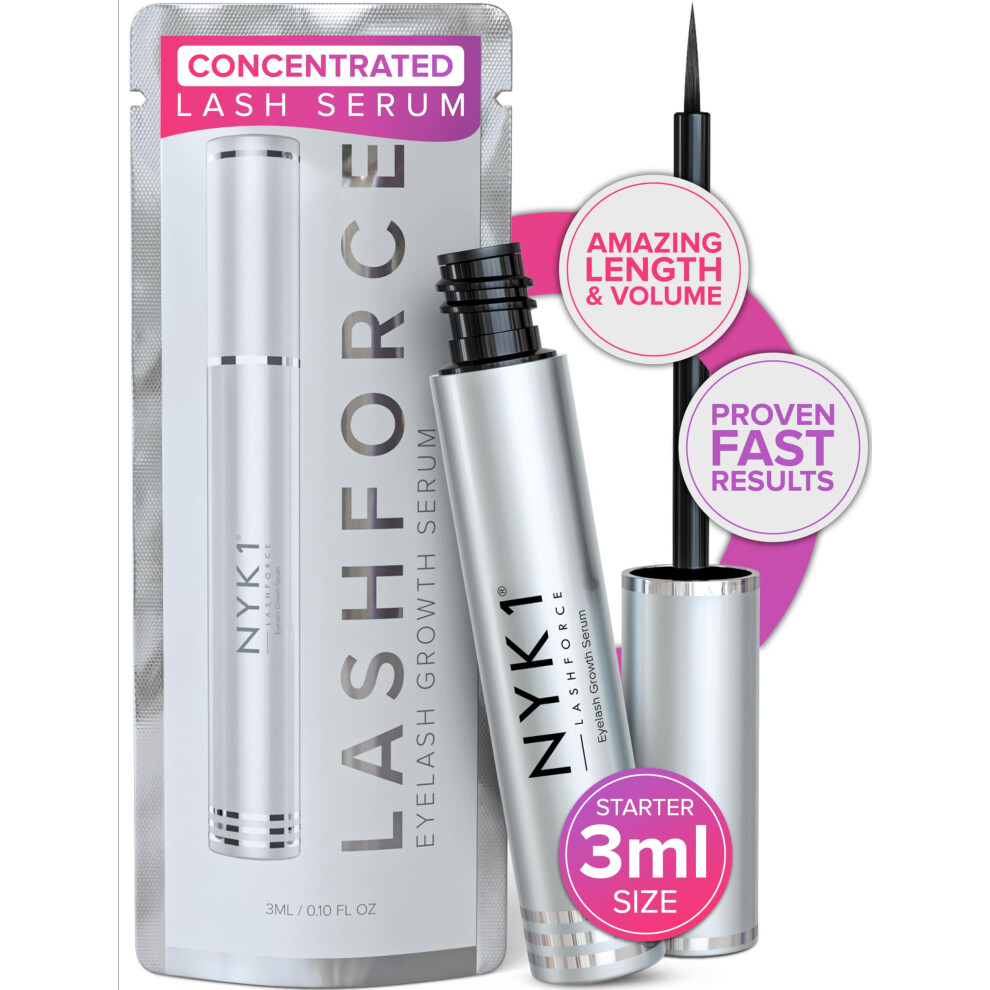 NYK1 CONCENTRATED Lash Serum For Eyelash Growth (3ml) LashForce Eyelash Serum To Grow Lashes Longer And Thicker - Lash Growth Serums For Easy Applicat