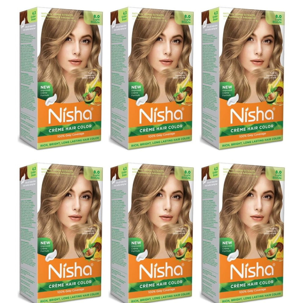 Nisha Cr  me Coloration Permanente pour Cheveux 100 % Couvrance Grise Pack de 6 Colorations Permanentes Blond Clair Vegan et Sans Cruaut