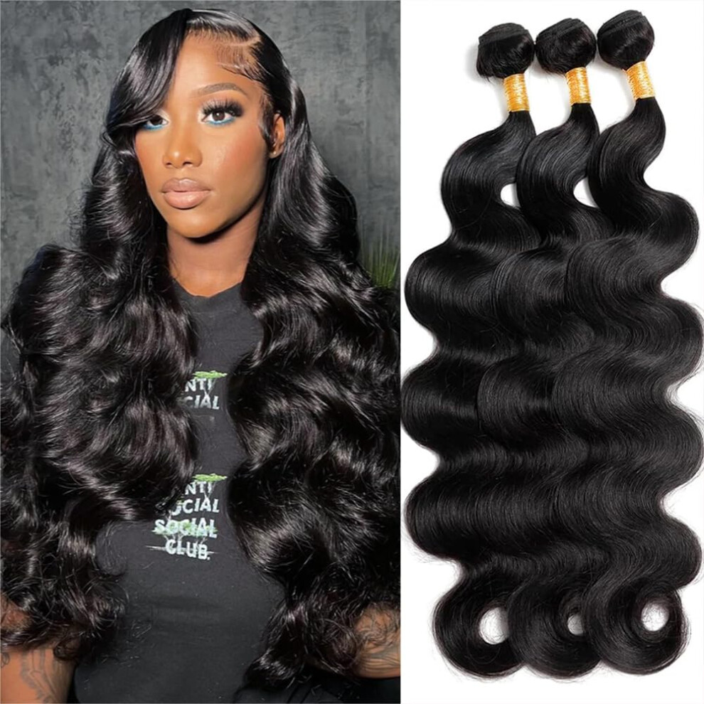 Rumdiku 12A Human Hair Bundles 24 24 24 Inch Body Wave Bundles Human Hair 100% Unprocessed Brazilian Virgin 3 Bundles Human Hair Double Weft Weave Bun