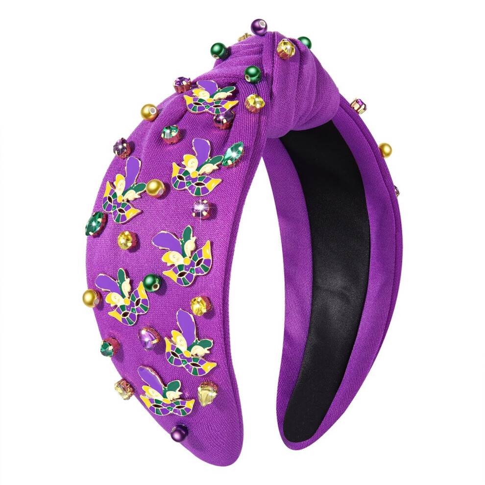 Bandeau MOLOCH Mardi Gras pour femme, masque en plumes   maill  es, bandeau nou  , violet, jaune, vert, cristal, accessoires pour cheveux, cadeaux