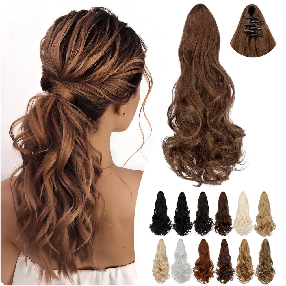 Cephermer Unisex Brown Ponytail Extension Claw 18"""" Long Curly Wavy Clip In Natural Looking Synthetic Hair Extension Ponytail Hairpiece For Women Light