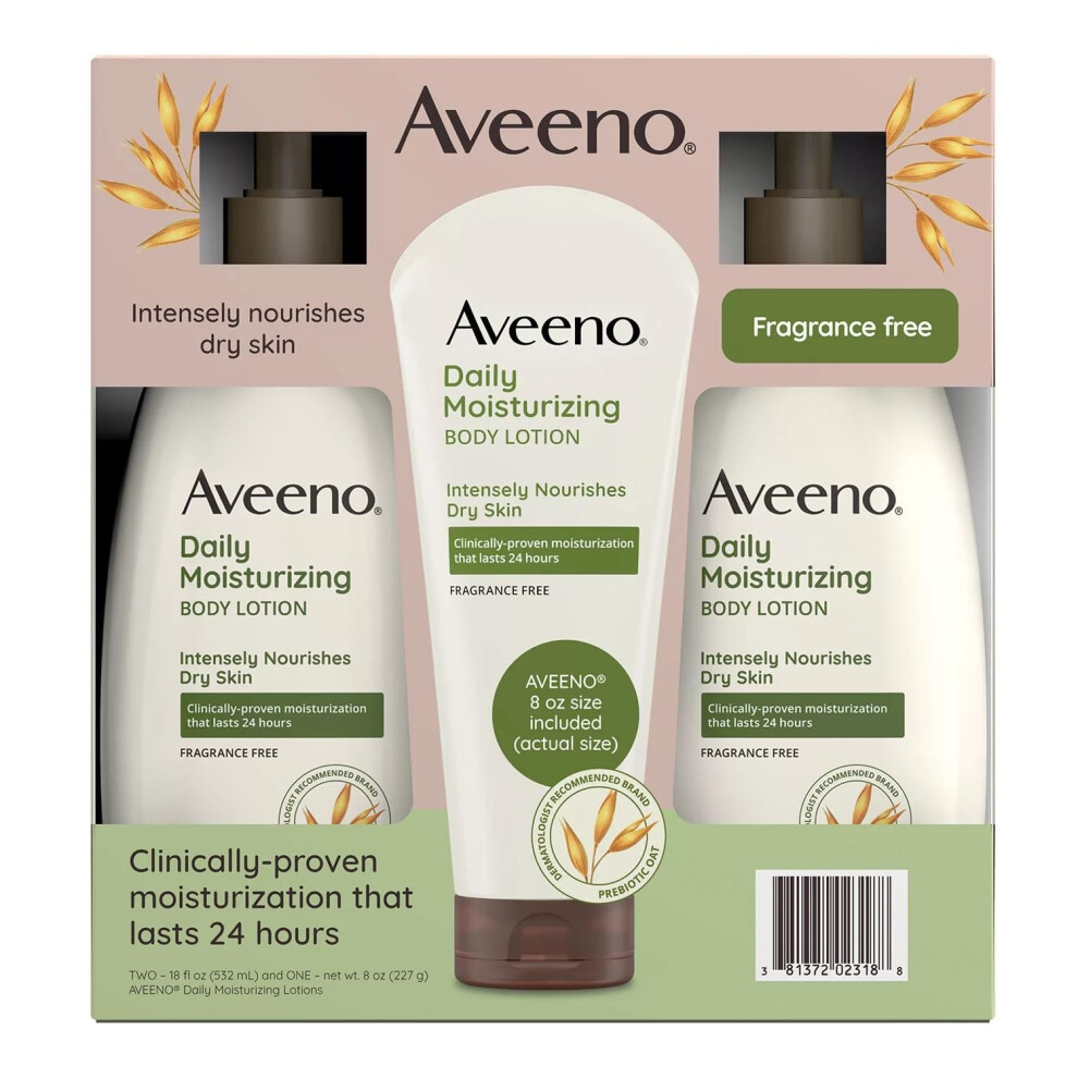 Aveeno Daily Moisturizing Body Lotion (18 fl. oz.  2 pk. + 8 oz. Tube)