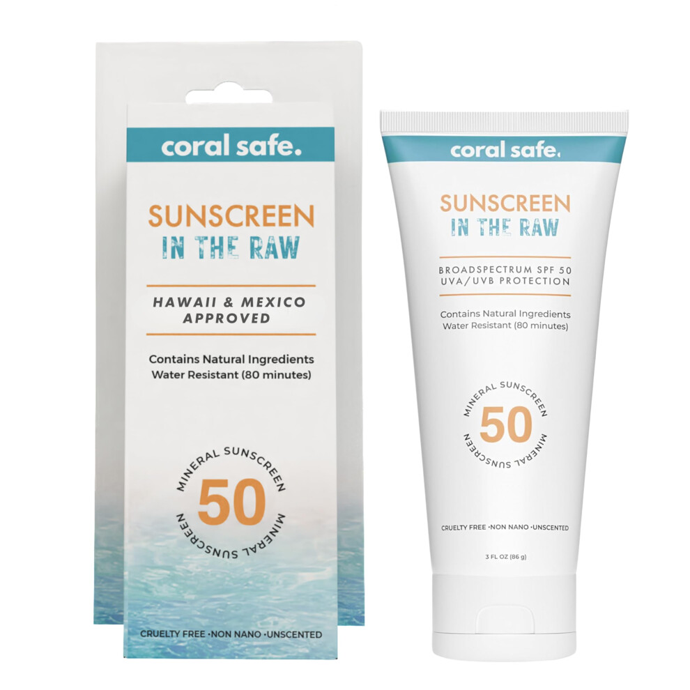 Coral Safe Reef Safe Sunscreen Travel Lotion Spf 50 - Mexico & Hawaii 104 Reef Act Compliant Biodegradable Zinc Vitamin E Oxybenzone & Octinoxate Free Water