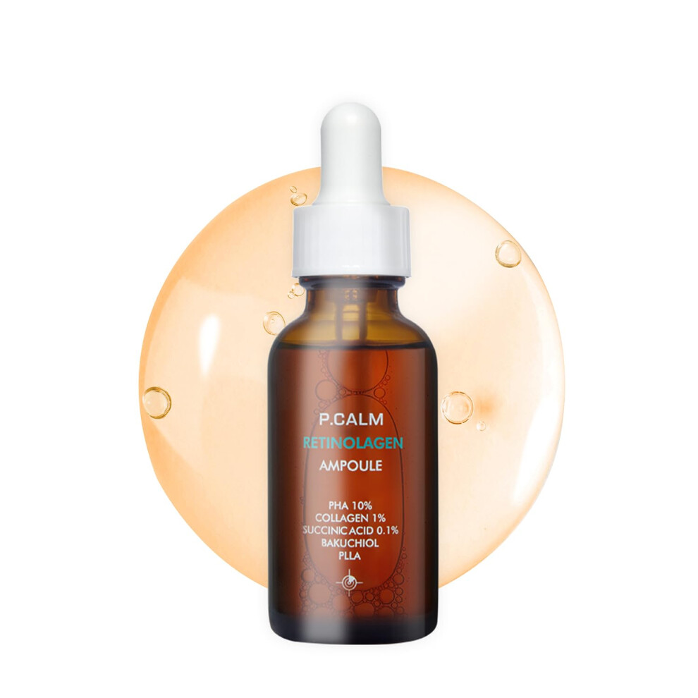 P.CALM Retinolagen Ampoule 30ml | Pore Tightening Glass Skin Serum with Micro Dosing Retinal  Vegan Hydrolyzed Collagen  Bakuchiol  PHA | Vegan Korean