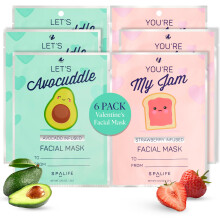 SpaLife Lets Avocuddle & You're My Jam Face Masks 6 Pack Bundle - Avocado and Strawberry Extract Infused Sets for Hydration and Glow - The Ideal