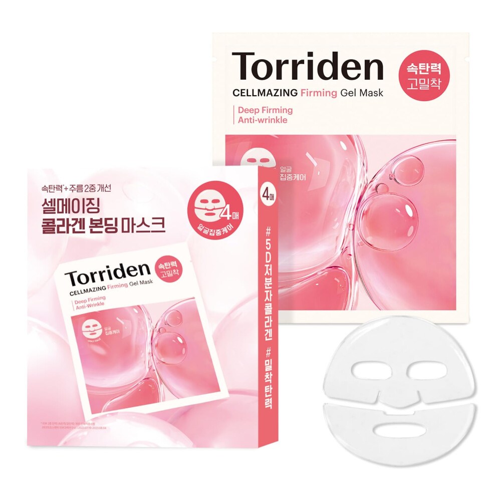 Torriden Cellmazing Low Molecular Collagen Firming Gel Facial Sheet Mask 4 Sheets |Wrinkle Improvement Benefits | Minimize Pores & Wrinkles | Intense