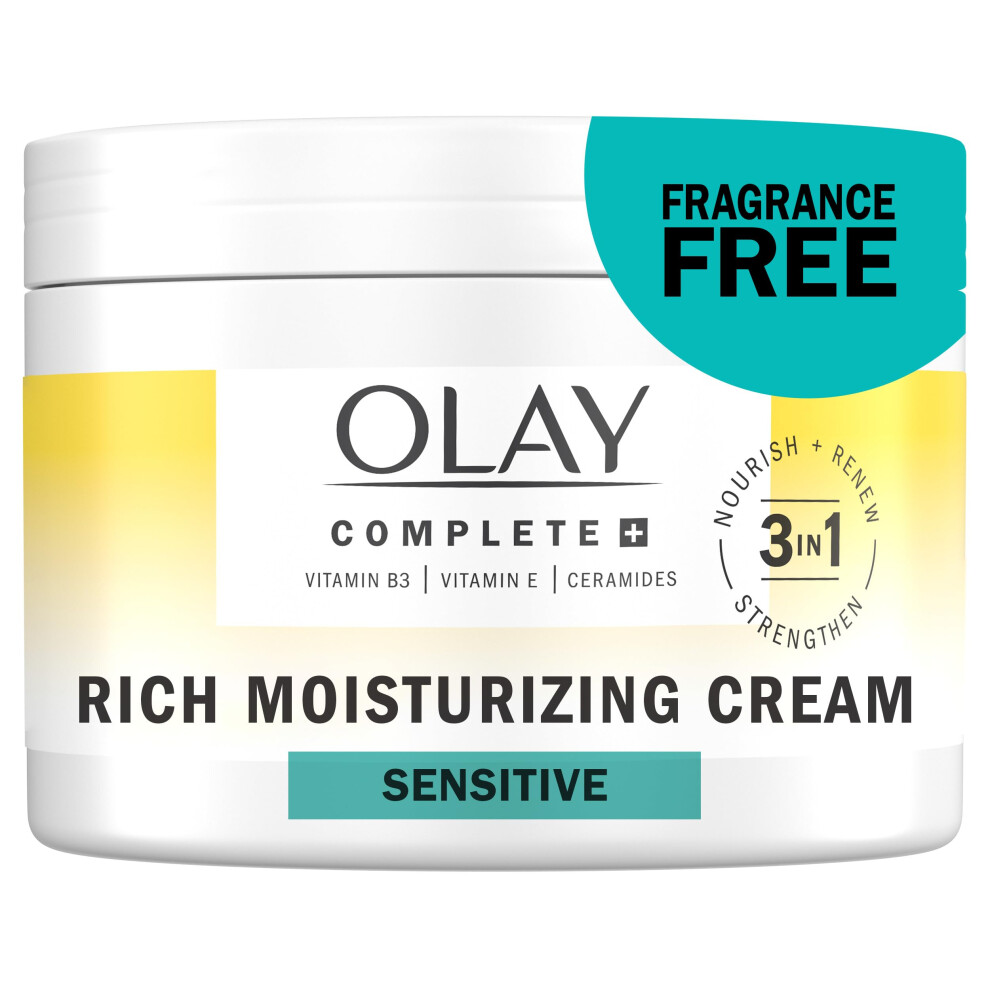 Olay Complete+ Rich Moisturizing Cream Fragrance-Free  8.5 OZ  3-in-1 Hydrating Face Cream for Dry Skin with Vitamin B3  Vitamin E  and Ceramides