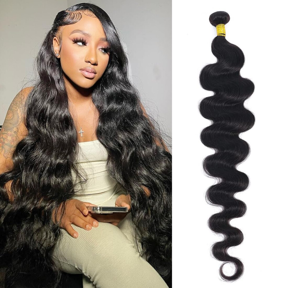Bimkos Cirvty 34 Inch Body Wave Bundle Human Hair 1 Bundles Body Wave Bundles 100% Unprocessed Brazilian Virgin Hair Bundles Double Weft Weave Bundles Human
