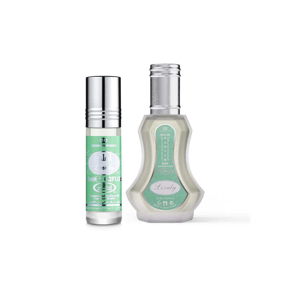 Al Rehab Lovely 2-Piece Set for Unisex  (1.18 Oz Eau De Parfum Spray + 0.20 Oz Concentrated Perfume Rollerball)