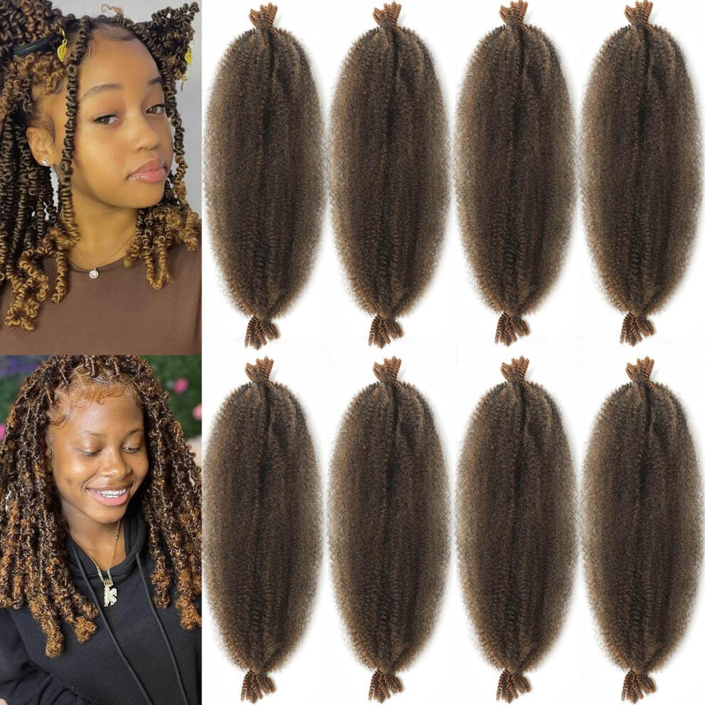 Miyamarch Unisex Brown 8 Packs Springy Afro Twist Hair Ombre Marley Twist Braiding Hair 8 Inch Pre-Separated Kinky Twist Braiding For Women Afro Spring Twist Hair Faux