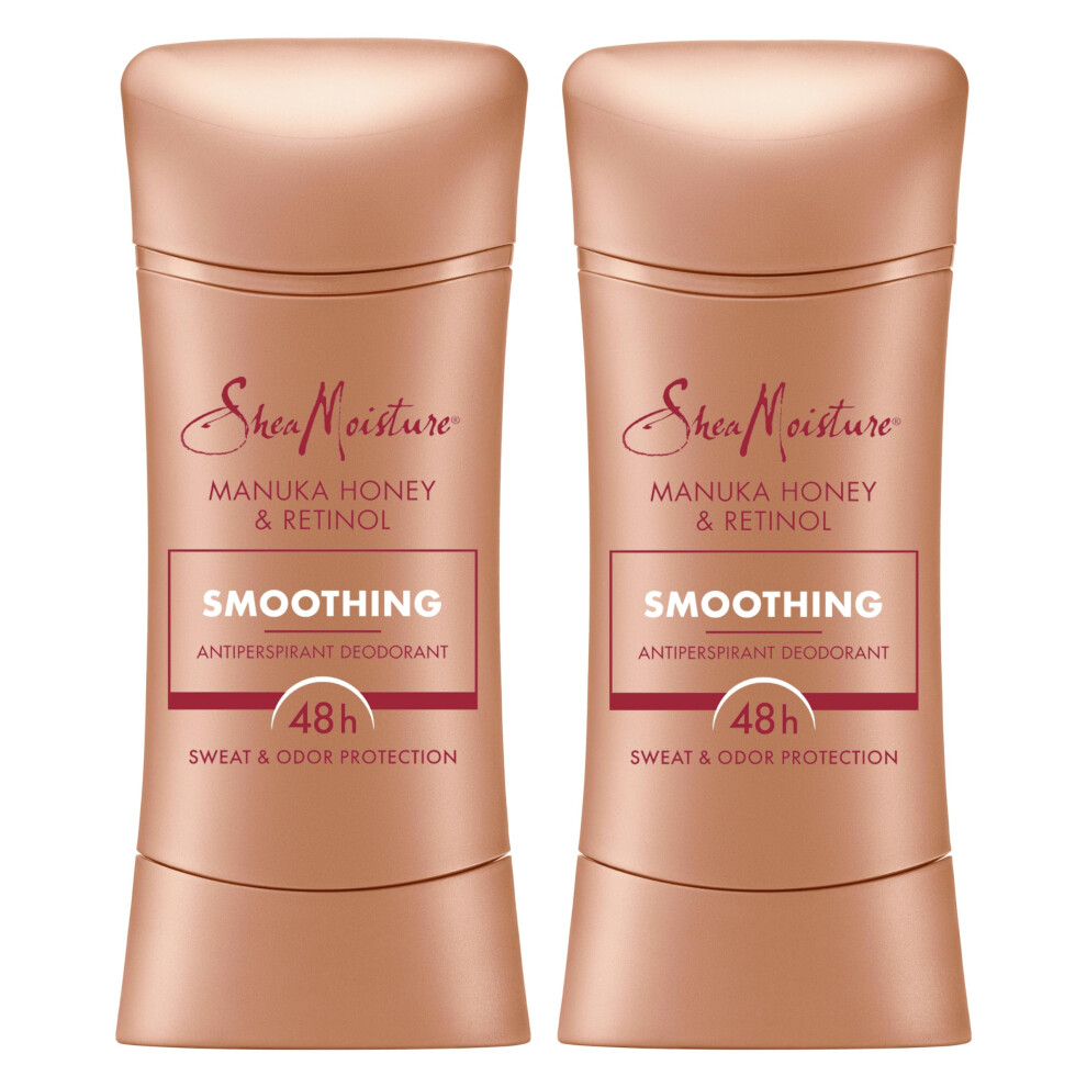 SheaMoisture Antiperspirant Deodorant Stick Smoothing Manuka Honey & Retinol (Pack of 2) for 48HR Sweat & Odor Protection with No Parabens & No Minera