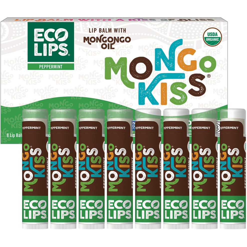 Eco Lã¦Ber Mongo Kiss Usda Organic Lip Balm Set 8-Pack (0.15 Oz. Each) With Mongongo Oil & Cocoa Butter To Moisturize Chapped Lips | Made In Usa By Eco Lips - Pe