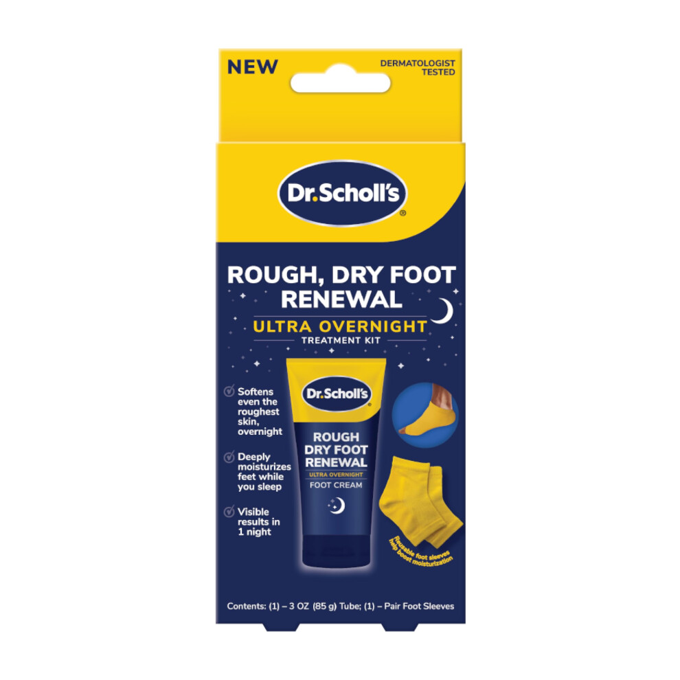 Dr. Scholl's Rough  Dry Foot Renewal Ultra Overnight Treatment with Overnight Foot Cream 3oz with Aloe  Coconut Oil & Urea and Heel Sleeve Socks  Deep
