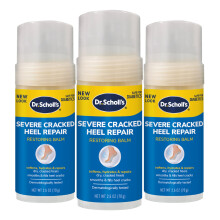 Dr. Scholl's Severe Cracked Heel Repair Restoring Balm 2.5oz 3 pakkaus, jossa 25 % ureaa kuiville ja halkeileville jaloille. Hoitaa ja kosteuttaa kuiv