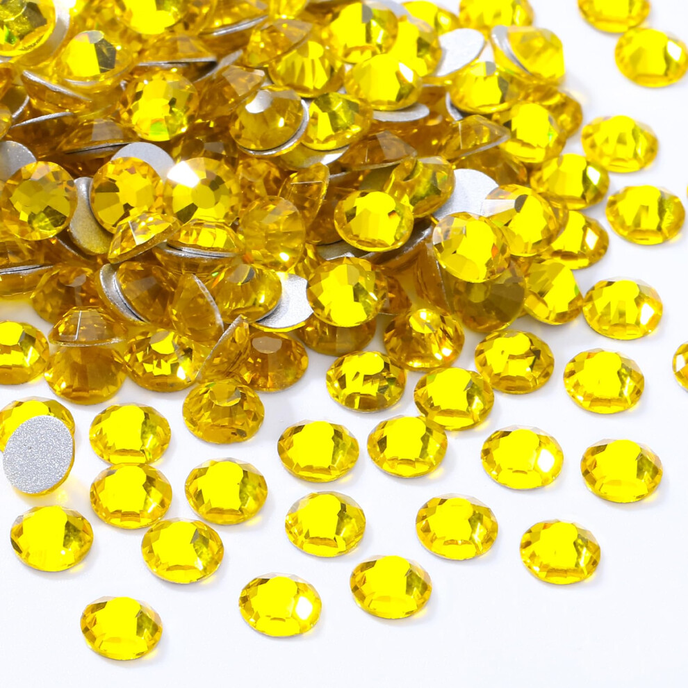 Meibite Yellow Citrine Flatback Rhinestones, Glass Rhinestones For Nail Art And Craft, Glue Fix, Loose Crystal Gemstones(, Ss30, 288Pcs, 6.4-6.6Mm)