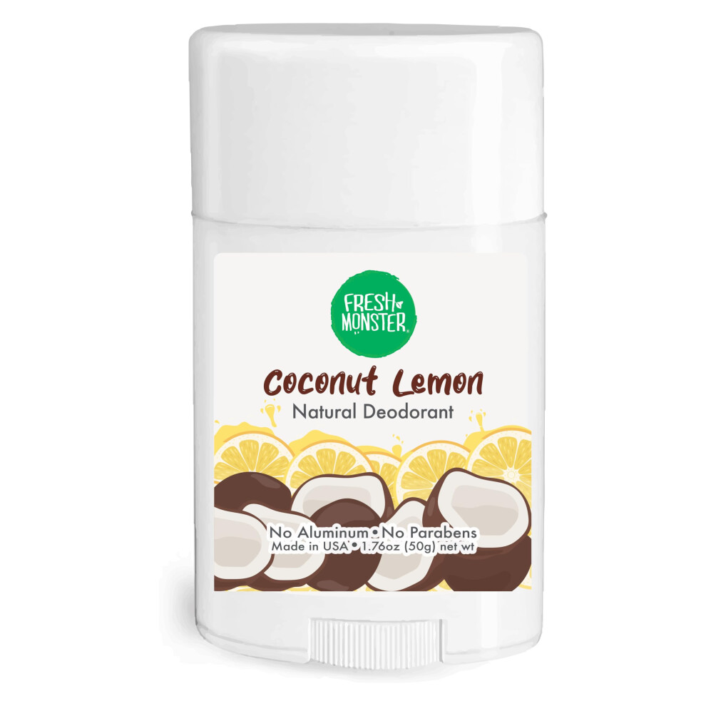 Fresh Monster Deodorant For Kids & Teens Coconut-Lemon Scent No Aluminum No Parabens Vegan 24-Hour Protection Coconut Lemon 1.76 Oz