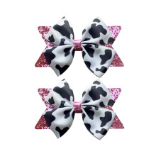 2db Cow Print haj masni csptetok lnyoknak Aranyos Moo Cow hajcsavarok Kzzel ksztett Grosgrain szalagos hajcspok Rzsaszn tehn masni csptetok