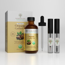 Narayan Organic Castor Oil (4 Fl Oz GLASS BOTTLE) USDA Certified Natural Hexane Free Cold Pressed - For Hair Growth Eyelashes Eyebrows & Skin -