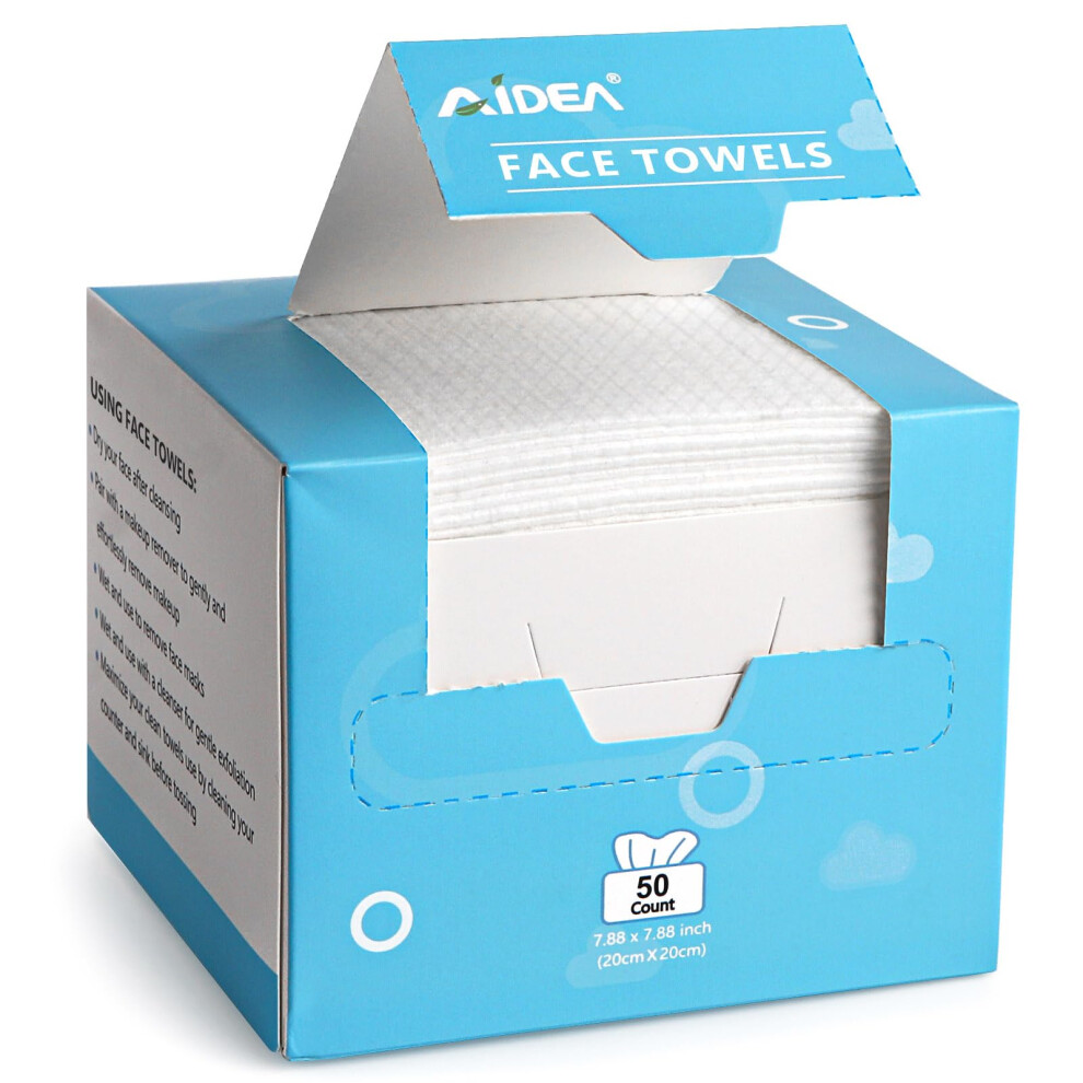 AIDEA Face Towels Disposable-50Ct  Biodegradable Clean Facial Towels Face Cloths  Facial Cleansing Wipes for Sensitive Skin  Facial Towels for Makeup