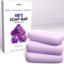 KELEBS Hypoallergenic Kids Soap Bar 3-Pack - Organic & Gentle Lavender Oil Body Wash for Children - Natural Ingredients Fun Bath Time