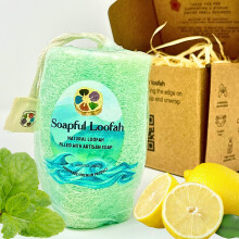 Soapful Loofah - Natural Loofah Sponge Filled with Artisanal Handmade Natural Glycerin soap - Peppermint & Lemon Essential Oil - Soap Bar Loofah