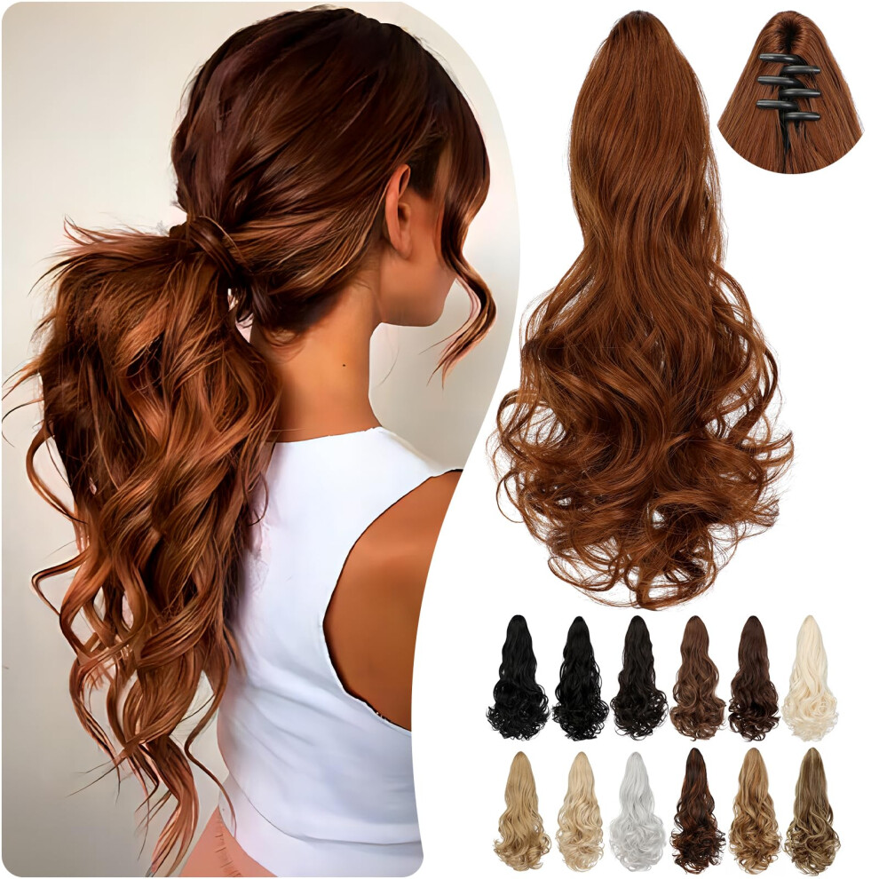 Cephermer Ponytail Extension Claw 18"""" Long Curly Wavy Clip In Natural Looking Synthetic Hair Extension Ponytail Hairpiece For Women Light Auburn