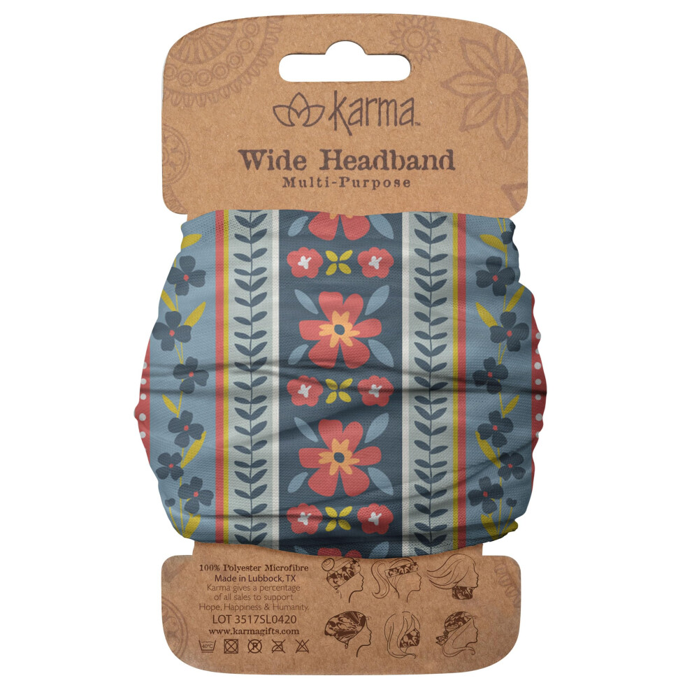 Bandeau Karma Frida pour femme - Large - Bandeau en tissu et foulard extensible - Motif floral bleu
