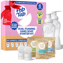 Fab Tab Dual Foaming Hand Soap Kit - 2 Refillable Glass Foaming Hand Soap Dispensers + 6 Tablet Refills - Variety Scents - Makes 6 x 11.9 Fl oz B