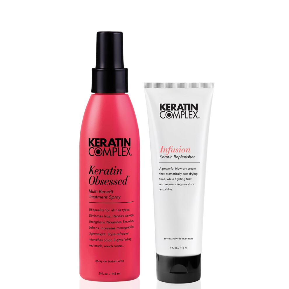 Kerat Nov Komplex Keratin Complex - Blow Dry Essential Kit - Keratin Obsessed 5 Fl Oz + Infusion Keratin Replenisher 4 Fl Oz