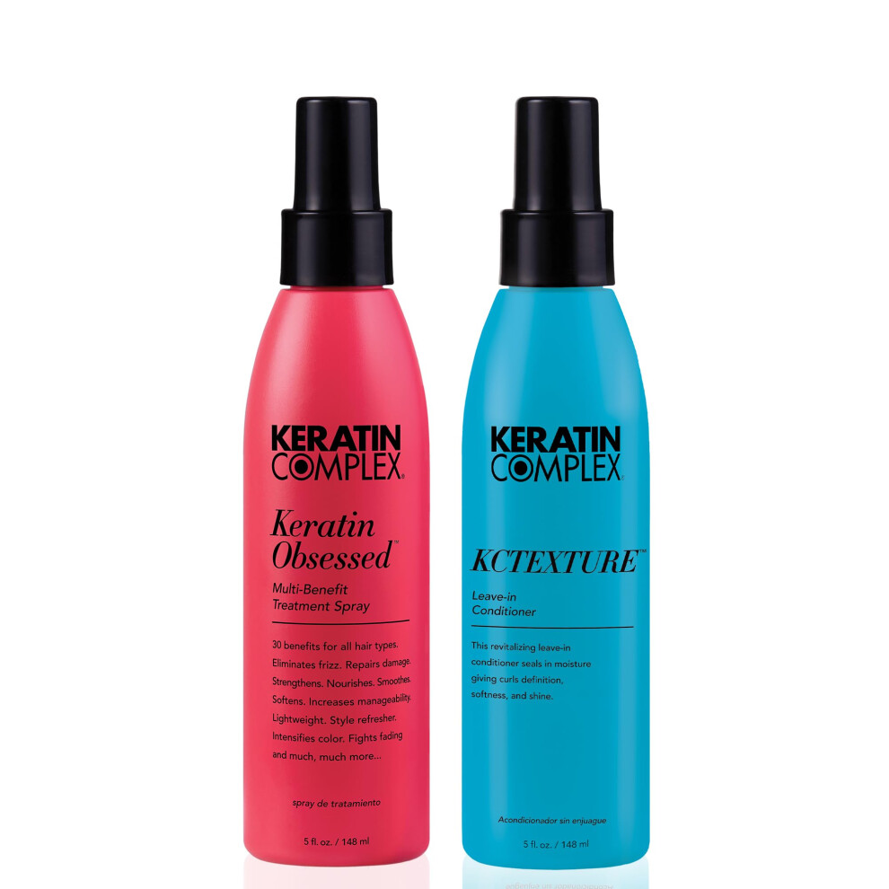Kerat Nov Komplex Unisex Keratin Complex - Blow Dry Essential Curl Kit - Keratin Obsessed 5 Fl Oz + Kctexture Leave-In Conditioner 5 Fl Oz
