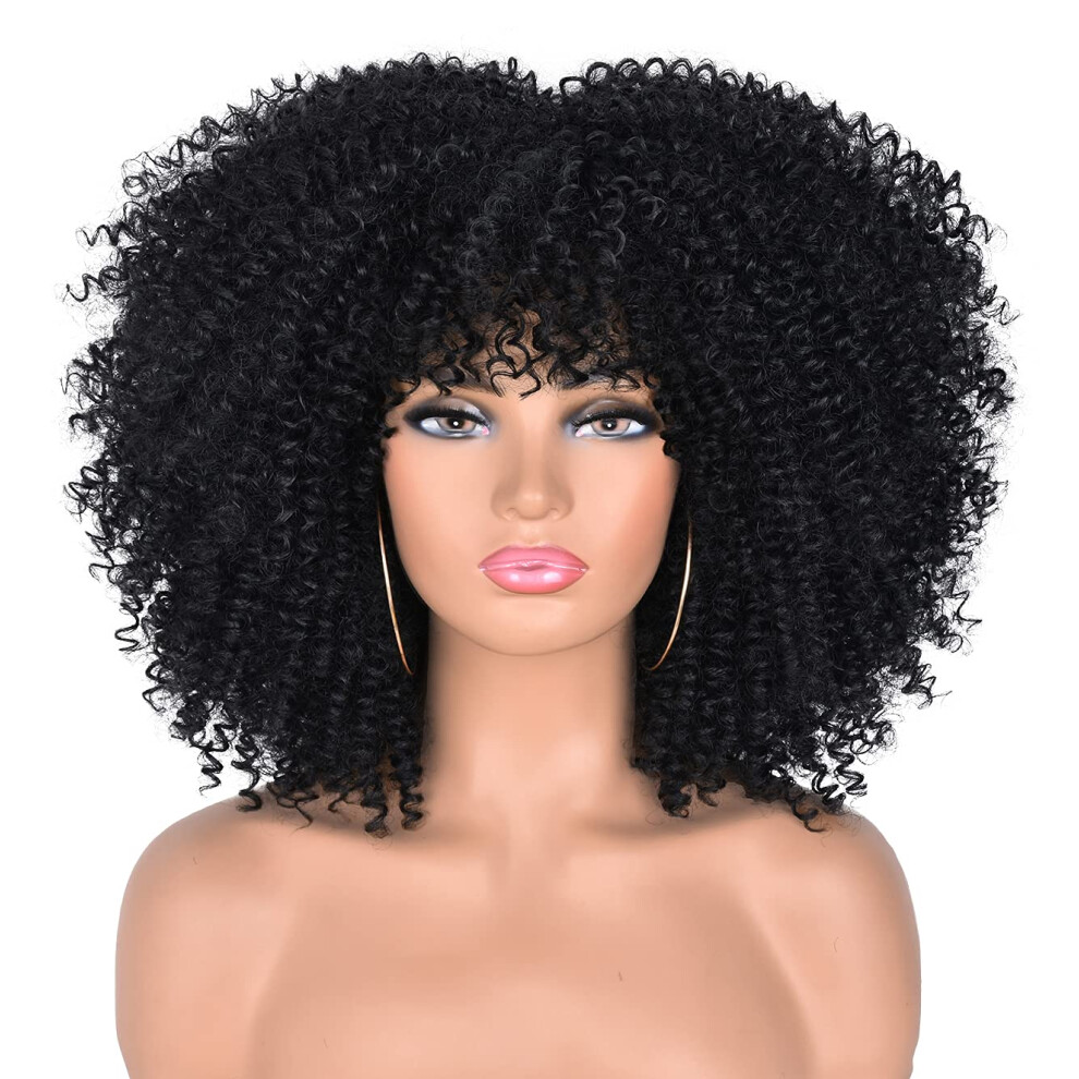 Cc Hair Curly Wigs For Black Women Afro Curly Wigs With Bangs Afro Hair Synthetic Heat Resistant Wigs Short Curly Wig