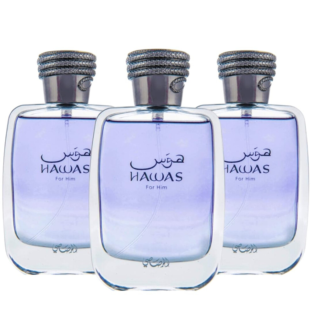 RASASI Hawas For Him EDP Spray 100ML (3.4 OZ) Long Lasting and Luxurious Scents for Men. (PACK OF 3)