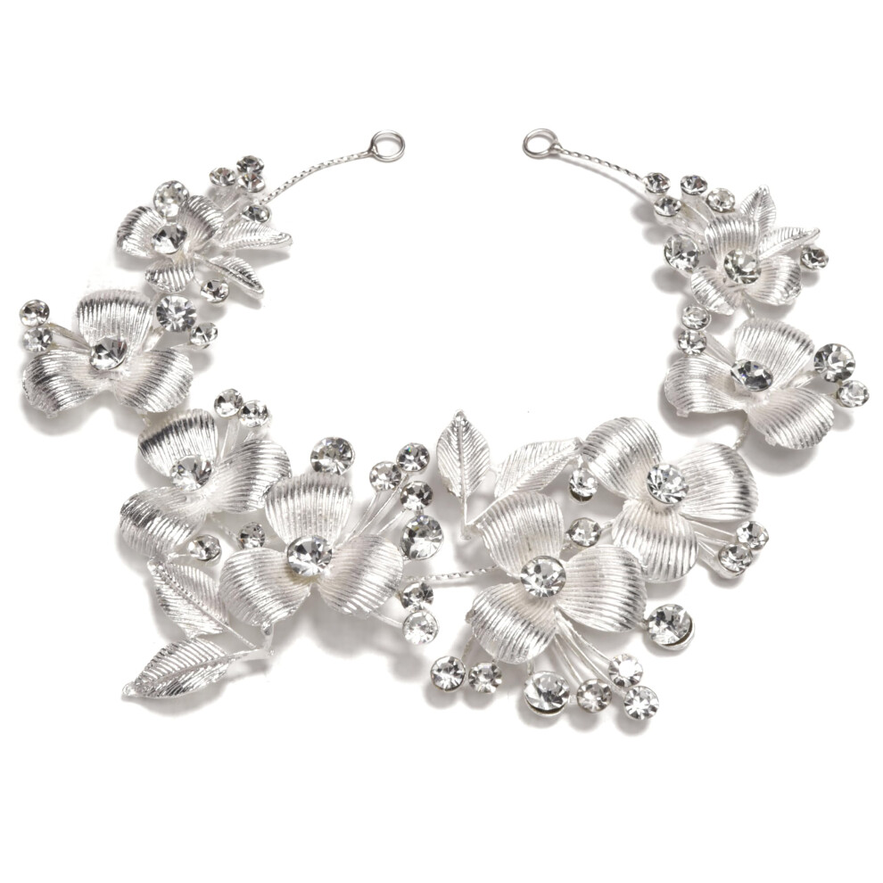 Needzo Unisex Silver First Communion Floral Hair Vine Tone Rhinestone Accessory For Weddings Flower Girls And Prom Bridal Headband One Size
