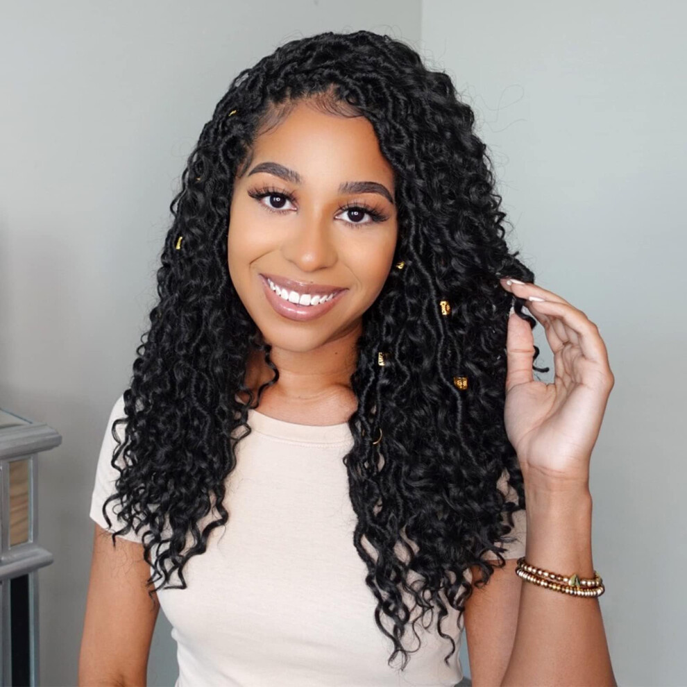 Fulcrum Unisex Black Goddess Locs Crochet Hair 16 Inch 8 Packs New Faux Locs Crochet Hair For Women Crochet Locs With Curly Ends (16Inch (Pack Of 8) 1B#)