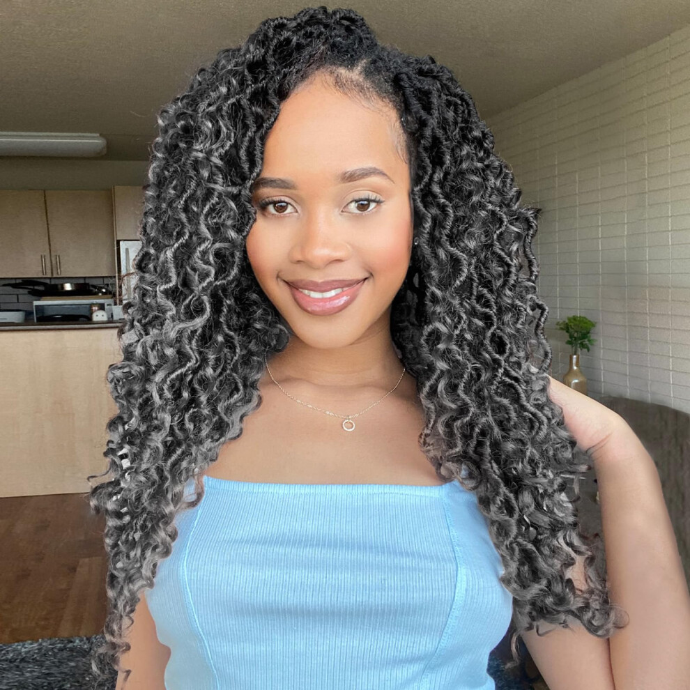 Fulcrum Unisex Black Goddess Locs Crochet Hair 16 Inch 8 Packs New Faux Locs Crochet Hair For Women Crochet Locs With Curly Ends (16Inch (Pack Of 8) Tgray
