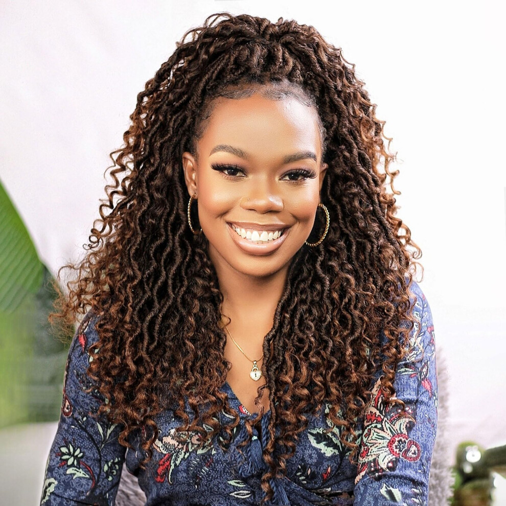 Fulcrum Unisex Black Goddess Locs Crochet Hair 16 Inch 8 Packs New Faux Locs Crochet Hair For Women Crochet Locs With Curly Ends (16Inch (Pack Of 8) T30#)