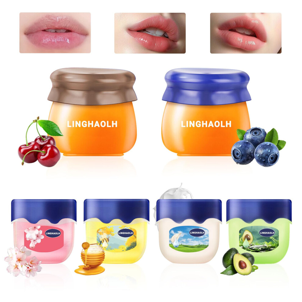 Linghaolh Bee Lip Balm Honey Pot Set 6Pcs Moisturizing Lip Mask For Dry Lips Hydrating Sleeping Tinted Lip Balm & Daily Lip Moisturizer