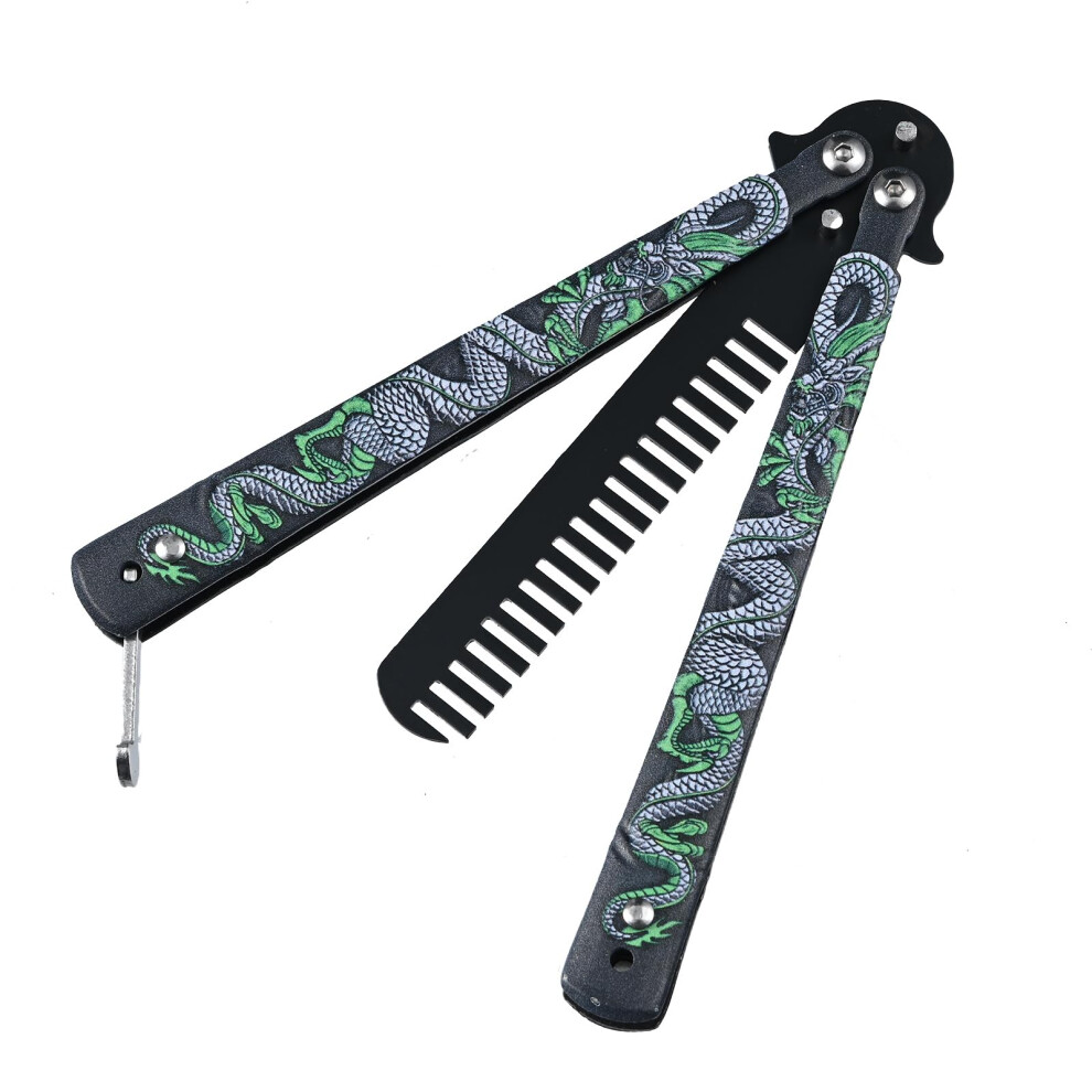 Divok Taktick Folding Pocket Comb Stainless Steel Handle Folding Comb Portable Hair Combs Dragon Print Handle