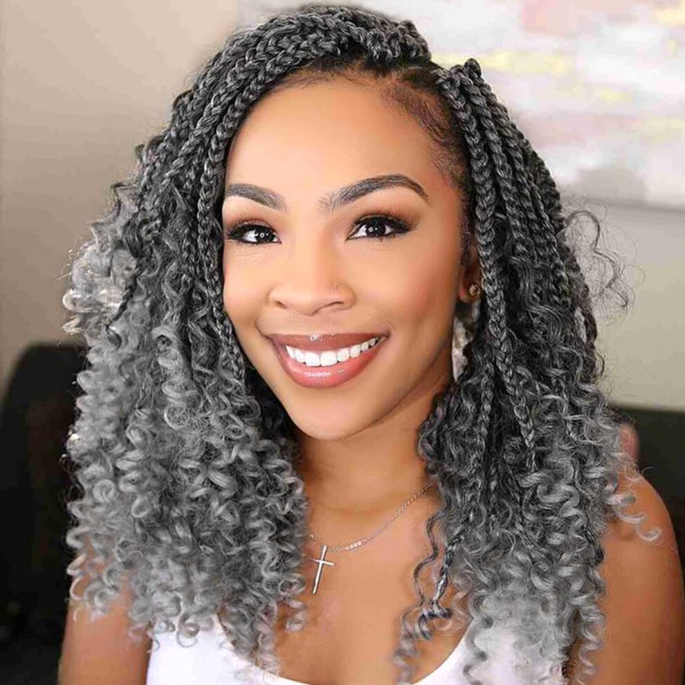Fulcrum Unisex Goddess Box Braids Crochet Hair 14 Inch 9 Packs Box Braids Crochet Hair For Women Crochet Braids With Curly Ends (14Inch Tgray#)