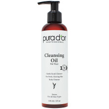 PURA D'OR 8 Oz Facial Cleansing Oil - Nourishing Botanical Blend with & Vitamin Jojoba and Sunflower Oil - Gentle Makeup Remover & Deep Cleanser