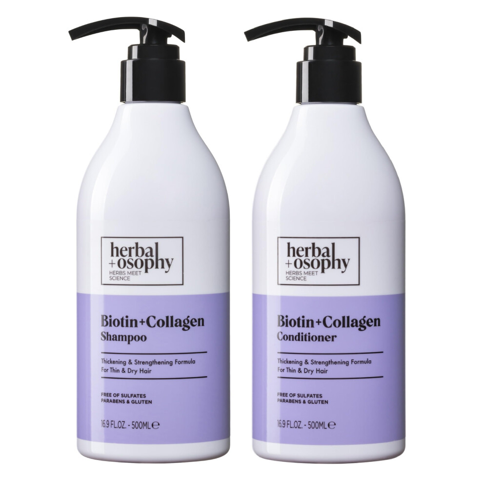 Herbalozofia Biotin With Argan Oil & Vitamin B7 Shampoo & Conditioner Set Gluten-Free Sulfate-Free Paraben-Free