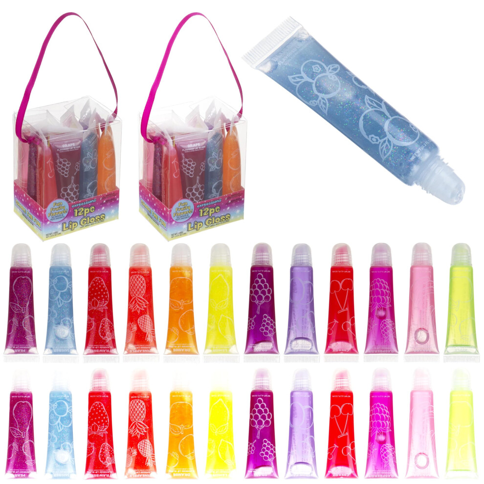 Expressions 24pc Lip Gloss Set  Flavored Lipgloss Squeeze Tubes with Carrying Case  Lip Gloss Set Value Pack  Assorted Fruit Flavored Lip Glosses  Kid-image-OPC-PGMD8SV-NEW