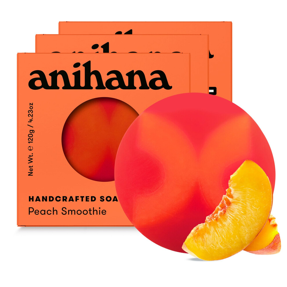 Anihana Handcrafted Soap 3 Pack With Coconut Oil Gentle Cleansing Paraben Free Cruelty Free Refreshing Peach Smoothie Scent 4.23 Oz Each