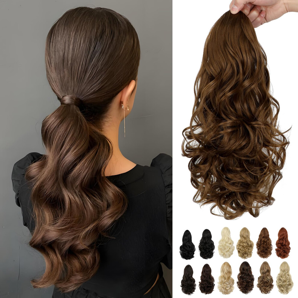 Extension Per Coda Di Cavallo Cephermer, 15 Pollici, Con Coulisse, Castano Chiaro, Ondulata, Con Clip, Per Capelli Naturali, Sintetici, Per Uso Q-image