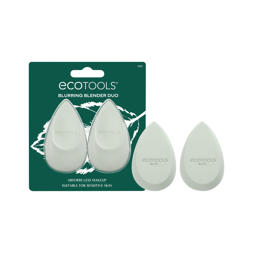 EcoTools Blurring Blender Makeup Sponge Duo  Makeup Blender Sponge For Blurred Skin  For Liquid & Cream Foundation  Cloud Coverage Memory Foam  Eco Fr