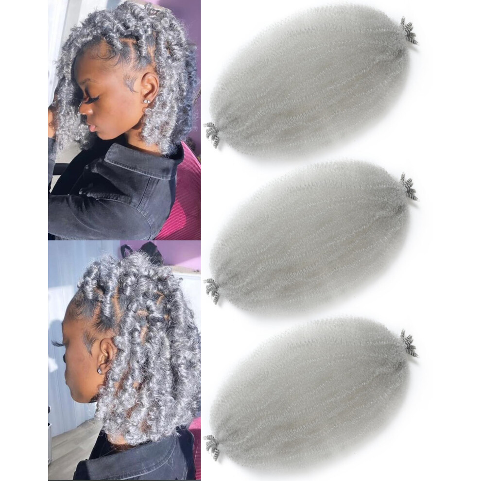 Miyamarch Unisex Gray 3 Packs Springy Afro Twist Hair 8 Inch Marley Twist Braiding Hair Kinky Braiding For Women Short Marley Twist Wrapping For Soft Locs Hair Extensi
