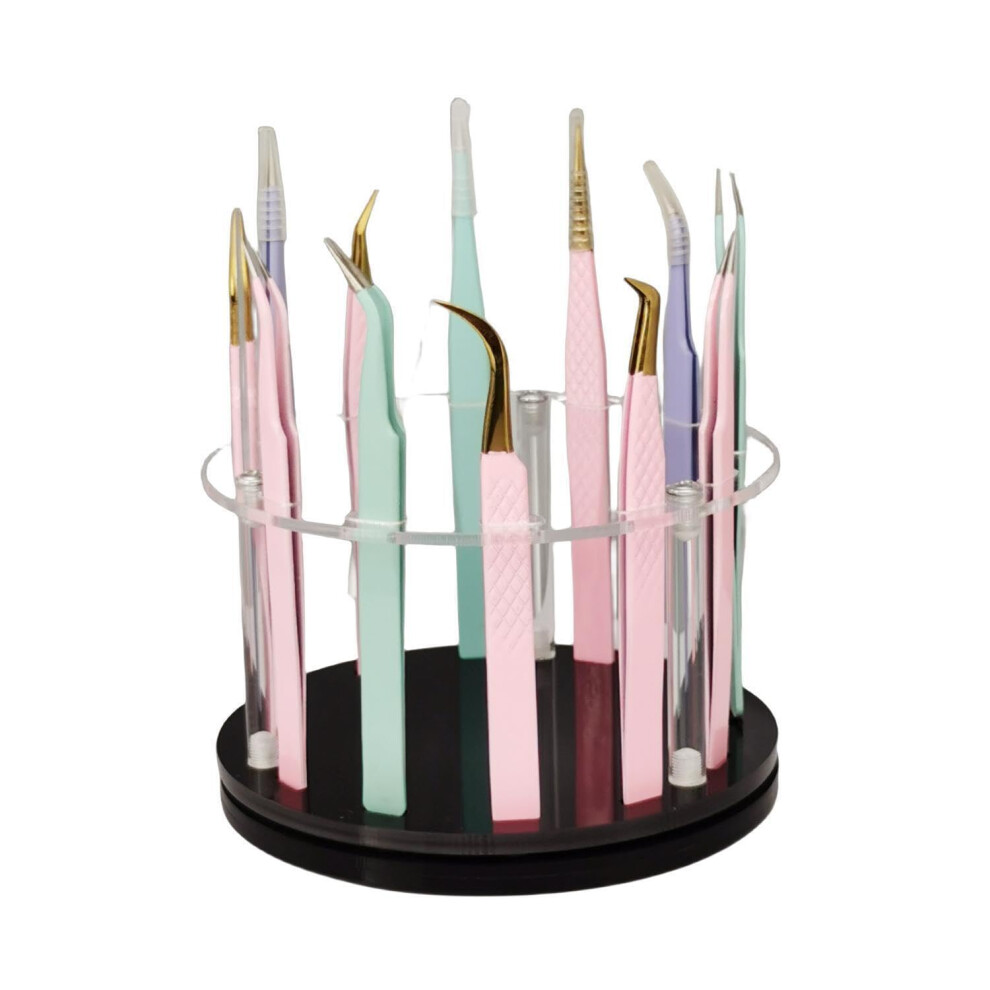 Liximmazn 12 Holes Acrylic Rotatable Tweezers Holder Eyelash Makeup Grafting Tweezer Display Stand Extensions Organizer Training Rack Beauty Tools (B