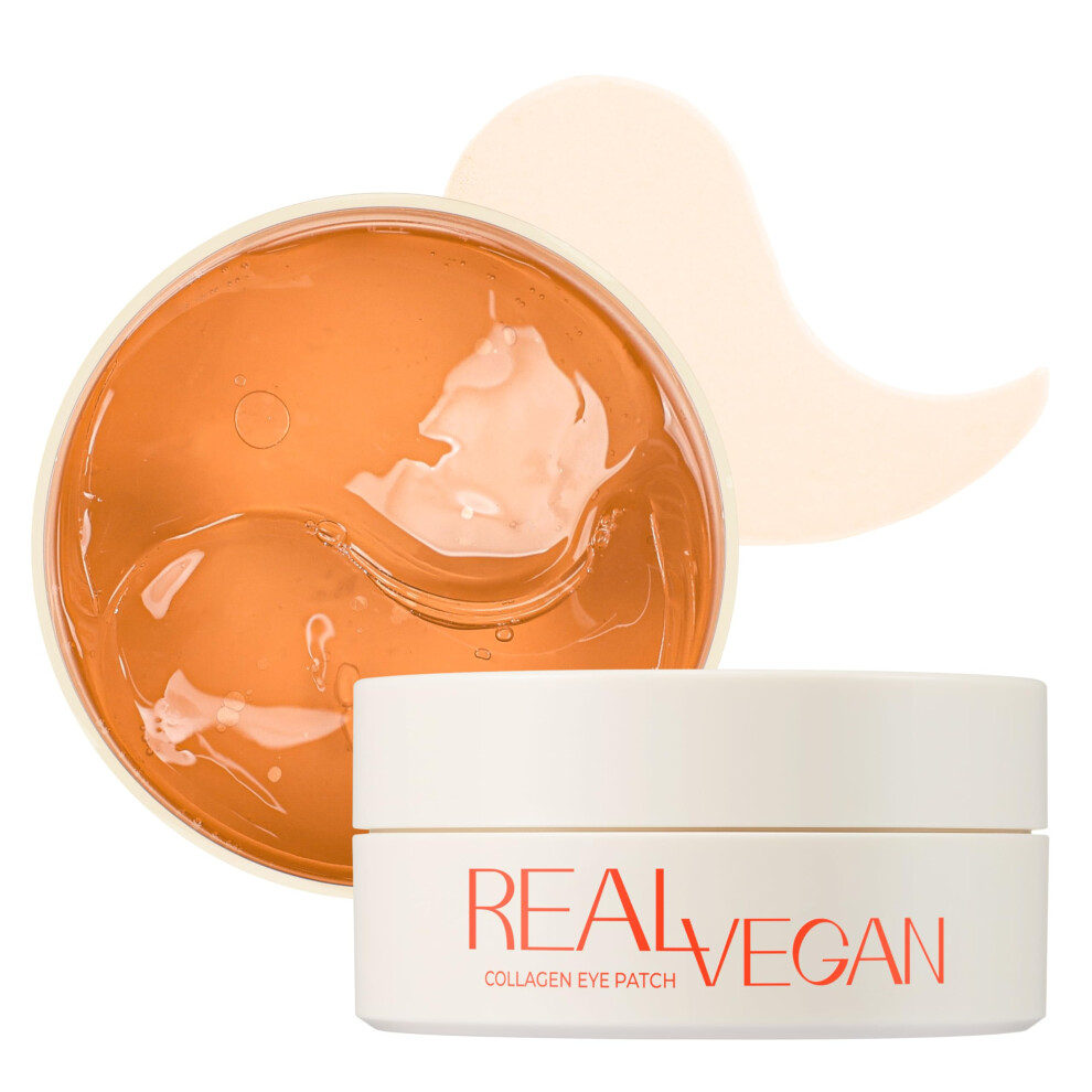 Klavuu Real Vegan Collagen Eye Patches (60 Patches) - Korean Overnight Under Eye Mask For Puffy, Sagging Eyes, Fine Lines & Wrinkles | Elasticity Boos